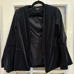 Drew Anthropologie Navy Velvet Bell Flutter Sleeves Open Front Blazer Size Small